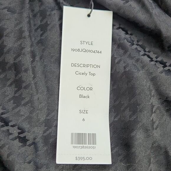 Veronica Beard NWT Cicely Silk-satin Blouse Long Sleeve Black Houndstooth Size 6 - Picture 7 of 11